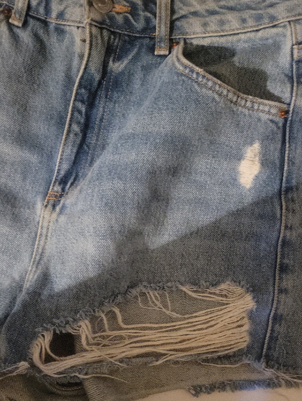 High-Rise Distressed Denim Shorts - Light Blue - Picture 2 of 5